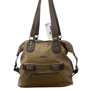 1990’s VTG Shauli Treebark/Grey  Leatherr Strap Multi-Zip Pocket Shoulderbag XL